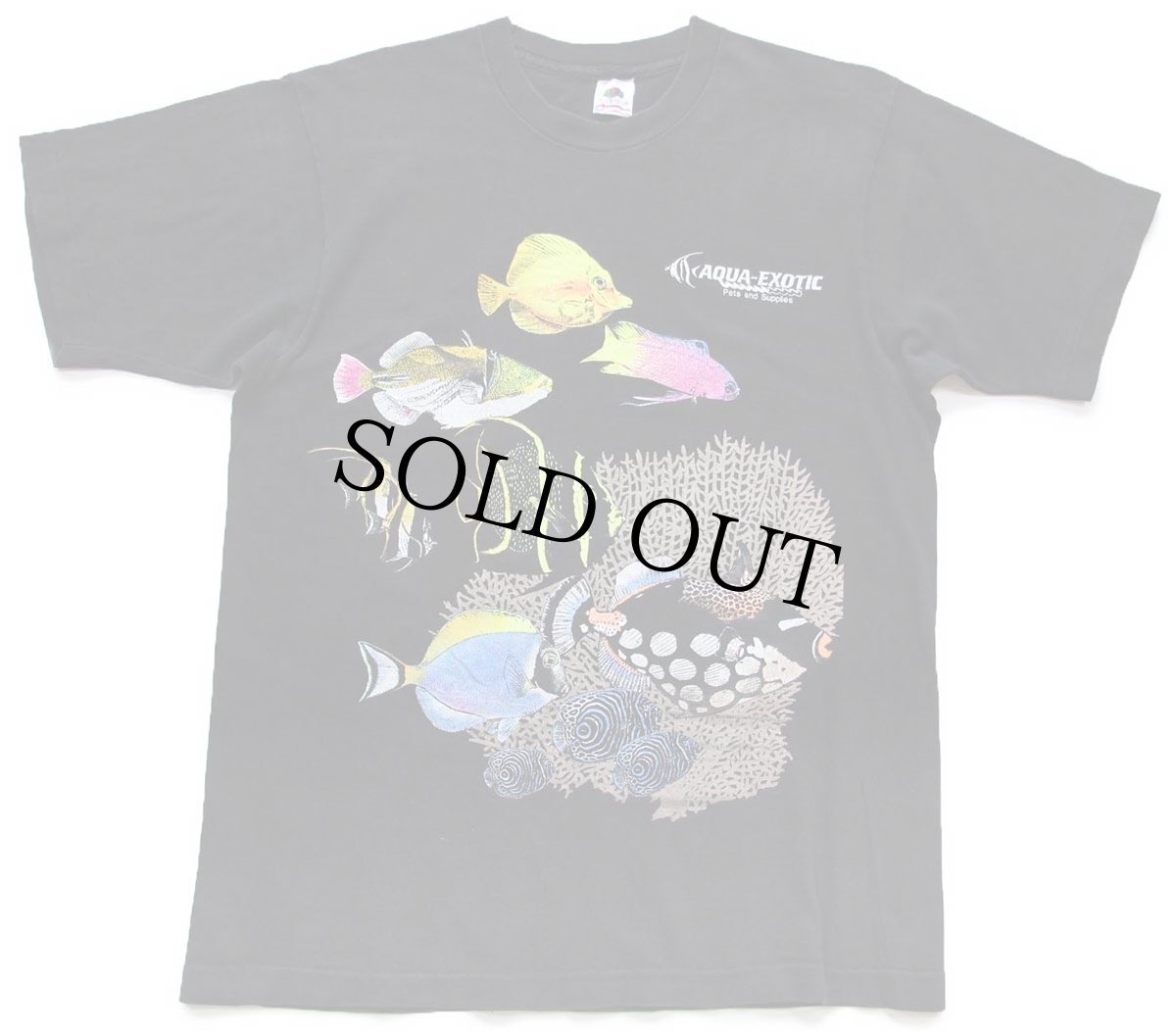画像2: 90s USA製 AQUA-EXOTIC 熱帯魚 蛍光 両面プリント アート コットンTシャツ 黒 L (2)