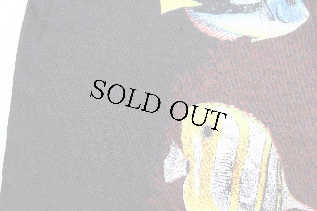 画像5: 90s USA製 AQUA-EXOTIC 熱帯魚 蛍光 両面プリント アート コットンTシャツ 黒 L (5)