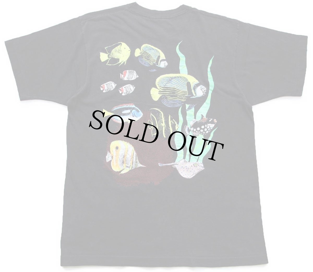 画像3: 90s USA製 AQUA-EXOTIC 熱帯魚 蛍光 両面プリント アート コットンTシャツ 黒 L (3)