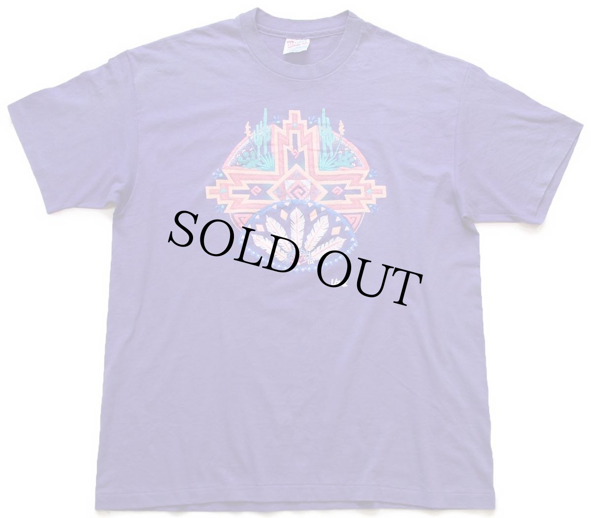 画像2: 90s USA製 Hanes Utah サボテン ネイティブ柄 アート Tシャツ 紫 XL (2)