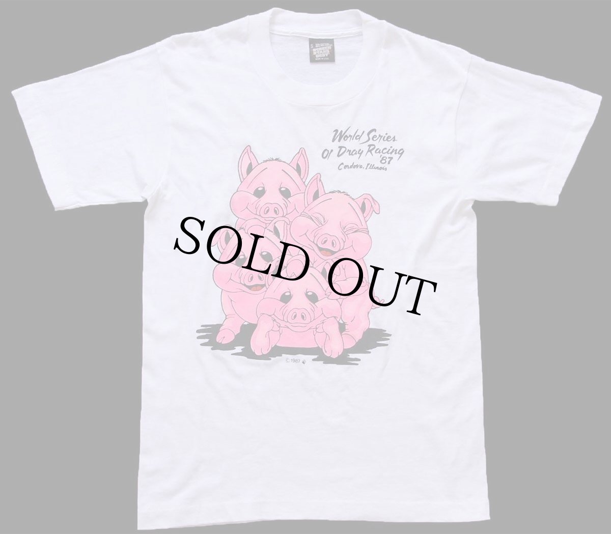 画像2: 80s USA製 World Series of Drag Racing '87 ピッグ イラスト Tシャツ 白 S (2)