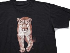 画像1: 90s BORN TO BE WILD LINDA MAUSICH パンサー アート コットンTシャツ 黒 (1)