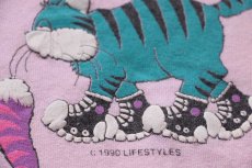 画像5: 90s USA製 Destin Florida キャット イラスト 両面プリント コットンTシャツ ピンク L (5)