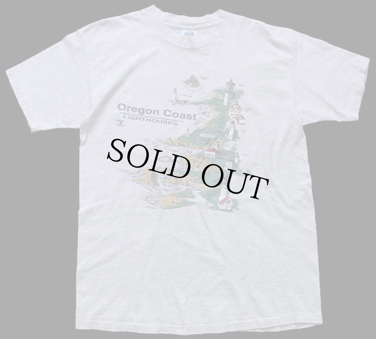画像2: 90s USA製 Oregon Coast LIGHTHOUSES 灯台 アート コットンTシャツ オートミール L (2)