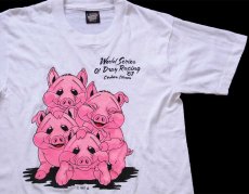 画像1: 80s USA製 World Series of Drag Racing '87 ピッグ イラスト Tシャツ 白 S (1)