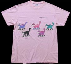 画像2: 90s USA製 Destin Florida キャット イラスト 両面プリント コットンTシャツ ピンク L (2)