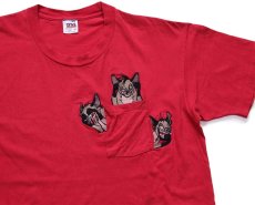 画像1: 90s USA製 THE LION KING ライオンキング シェンジ 刺繍 ポケット付き コットンTシャツ 赤 XL (1)