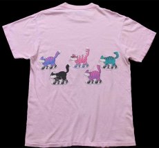 画像3: 90s USA製 Destin Florida キャット イラスト 両面プリント コットンTシャツ ピンク L (3)