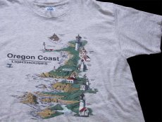 画像1: 90s USA製 Oregon Coast LIGHTHOUSES 灯台 アート コットンTシャツ オートミール L (1)