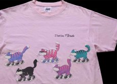 画像1: 90s USA製 Destin Florida キャット イラスト 両面プリント コットンTシャツ ピンク L (1)