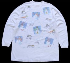 画像2: 90s USA製 rel e vant products スノーマン アート モックネック コットン 長袖Tシャツ 白 XL (2)
