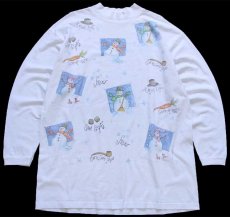 画像1: 90s USA製 rel e vant products スノーマン アート モックネック コットン 長袖Tシャツ 白 XL (1)