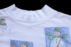 画像4: 90s USA製 rel e vant products スノーマン アート モックネック コットン 長袖Tシャツ 白 XL (4)