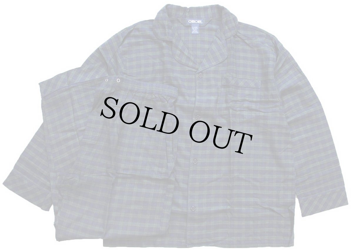 画像4: デッドストック★00s CHEROKEE ブラックウォッチ タータンチェック ライトネル パジャマ シャツ&パンツ セット XL (4)