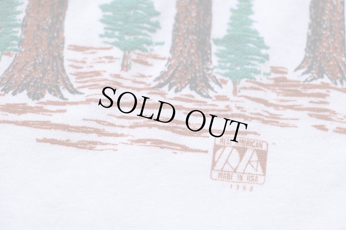 画像4: 90s USA製 WASHINGTON 森林 アート 両面プリント コットンTシャツ 白 L (4)