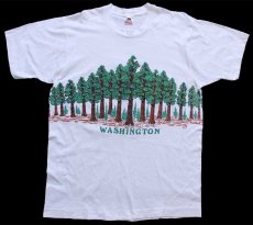 画像2: 90s USA製 WASHINGTON 森林 アート 両面プリント コットンTシャツ 白 L (2)
