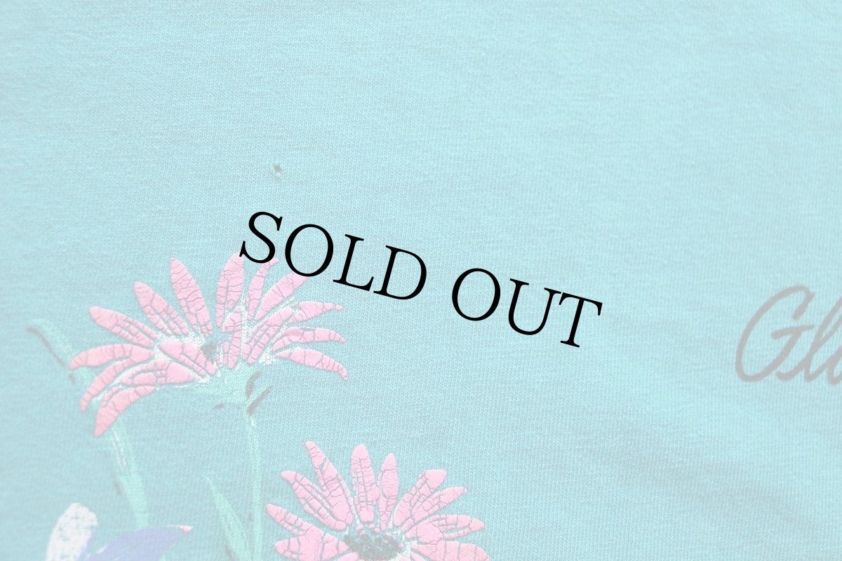 画像6: 90s USA製 Hanes Glacier Park フラワー アート 両面プリント コットンTシャツ エメラルドグリーン L★国立公園 (6)