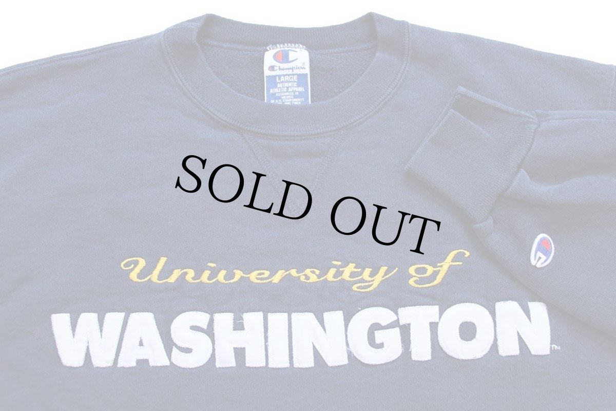 画像3: 90s メキシコ製 Championチャンピオン University of WASHINGTON アップリケ&刺繍 前V スウェット 紺 L (3)