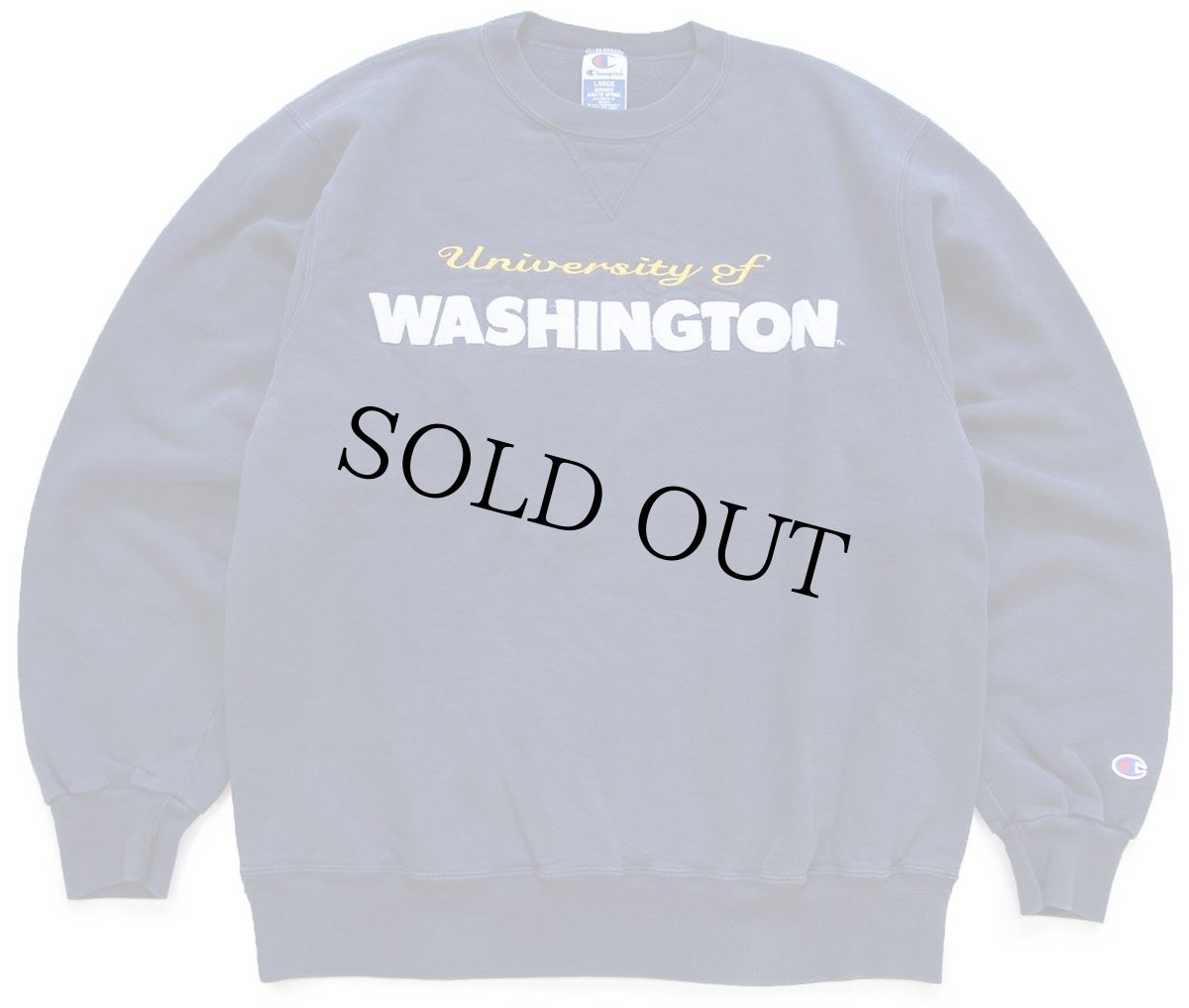 画像1: 90s メキシコ製 Championチャンピオン University of WASHINGTON アップリケ&刺繍 前V スウェット 紺 L (1)