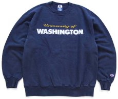 画像1: 90s メキシコ製 Championチャンピオン University of WASHINGTON アップリケ&刺繍 前V スウェット 紺 L (1)