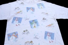 画像3: 90s USA製 rel e vant products スノーマン アート モックネック コットン 長袖Tシャツ 白 XL (3)