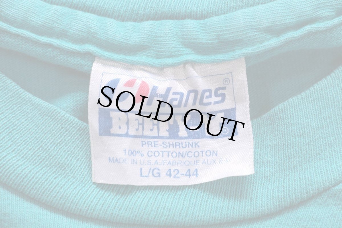 画像5: 90s USA製 Hanes Glacier Park フラワー アート 両面プリント コットンTシャツ エメラルドグリーン L★国立公園 (5)