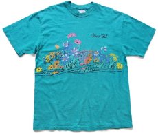 画像2: 90s USA製 Hanes Glacier Park フラワー アート 両面プリント コットンTシャツ エメラルドグリーン L★国立公園 (2)