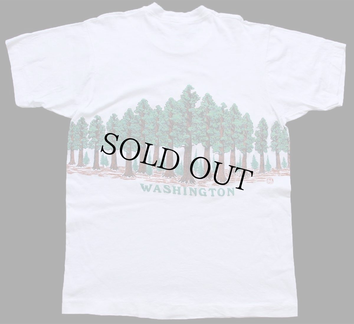 画像3: 90s USA製 WASHINGTON 森林 アート 両面プリント コットンTシャツ 白 L (3)