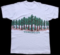 画像3: 90s USA製 WASHINGTON 森林 アート 両面プリント コットンTシャツ 白 L (3)