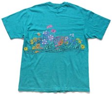 画像3: 90s USA製 Hanes Glacier Park フラワー アート 両面プリント コットンTシャツ エメラルドグリーン L★国立公園 (3)