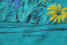 画像4: 90s USA製 Hanes Glacier Park フラワー アート 両面プリント コットンTシャツ エメラルドグリーン L★国立公園 (4)