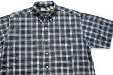 画像3: 90s L.L.Bean タータンチェック ボタンダウン 半袖 コットン シアサッカーシャツ L-R (3)