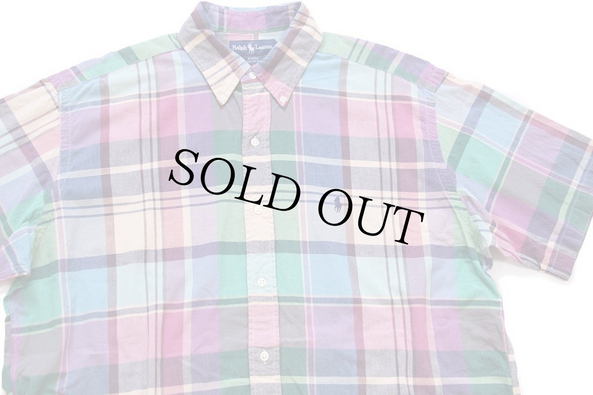 画像3: 00s ラルフローレン BLAKE マドラスチェック ボタンダウン 半袖 コットンシャツ L★インド綿 (3)