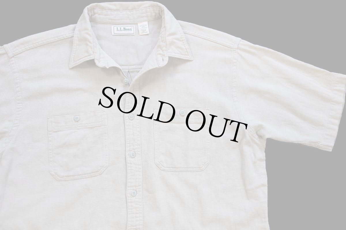 画像3: 90s USA製 L.L.Bean COOL WEAVE 半袖 コットンシャツ グリーンベージュ L-T (3)