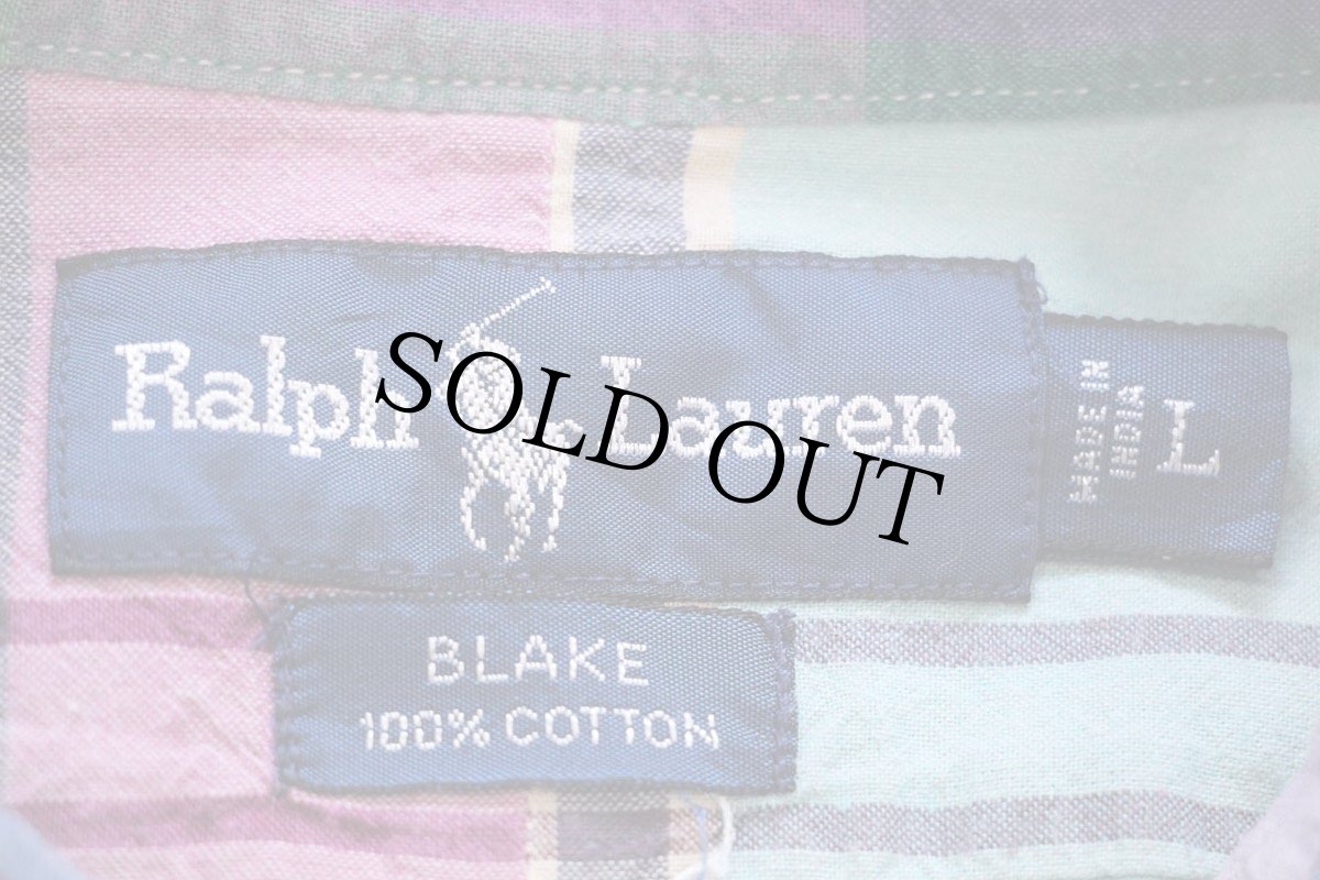 画像4: 00s ラルフローレン BLAKE マドラスチェック ボタンダウン 半袖 コットンシャツ L★インド綿 (4)