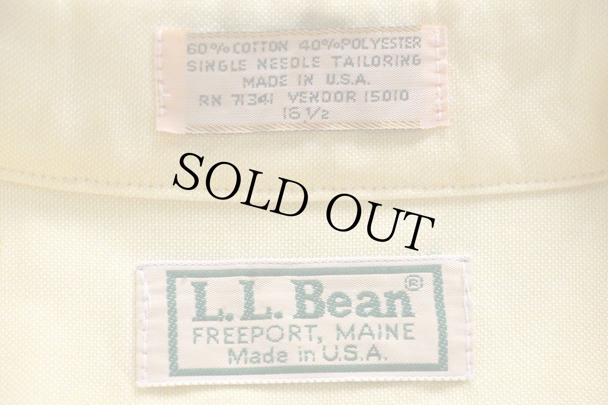 画像4: 90s USA製 L.L.Bean 無地 ボタンダウン 半袖 オックスフォード コットンシャツ 黄 16.5 (4)