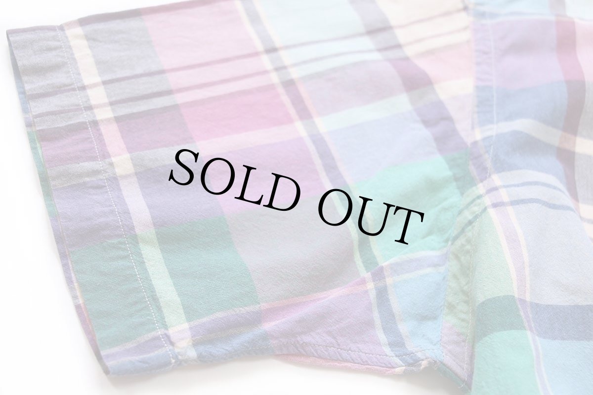 画像6: 00s ラルフローレン BLAKE マドラスチェック ボタンダウン 半袖 コットンシャツ L★インド綿 (6)