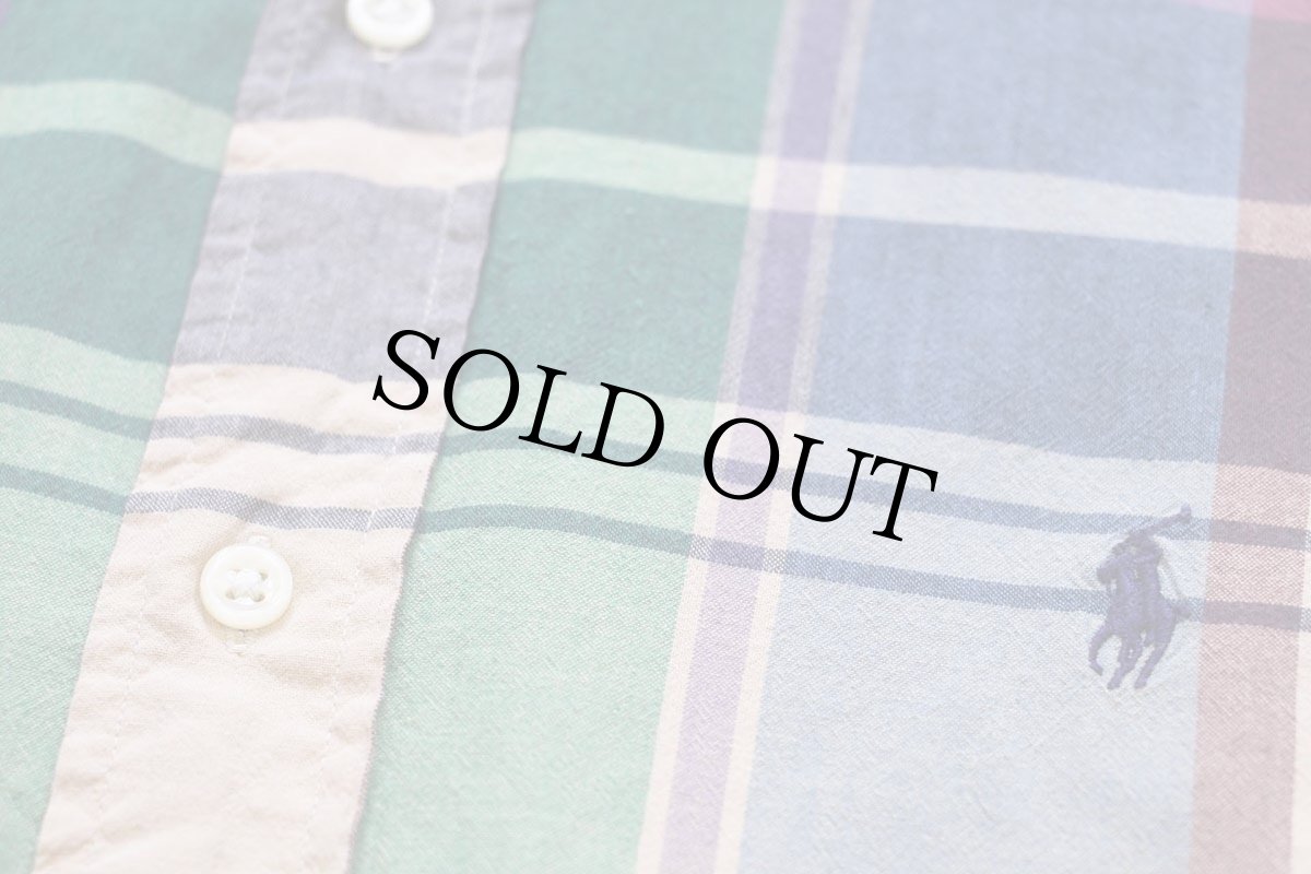 画像5: 00s ラルフローレン BLAKE マドラスチェック ボタンダウン 半袖 コットンシャツ L★インド綿 (5)