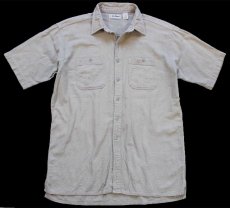 画像1: 90s USA製 L.L.Bean COOL WEAVE 半袖 コットンシャツ グリーンベージュ L-T (1)