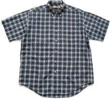 画像1: 90s L.L.Bean タータンチェック ボタンダウン 半袖 コットン シアサッカーシャツ L-R (1)