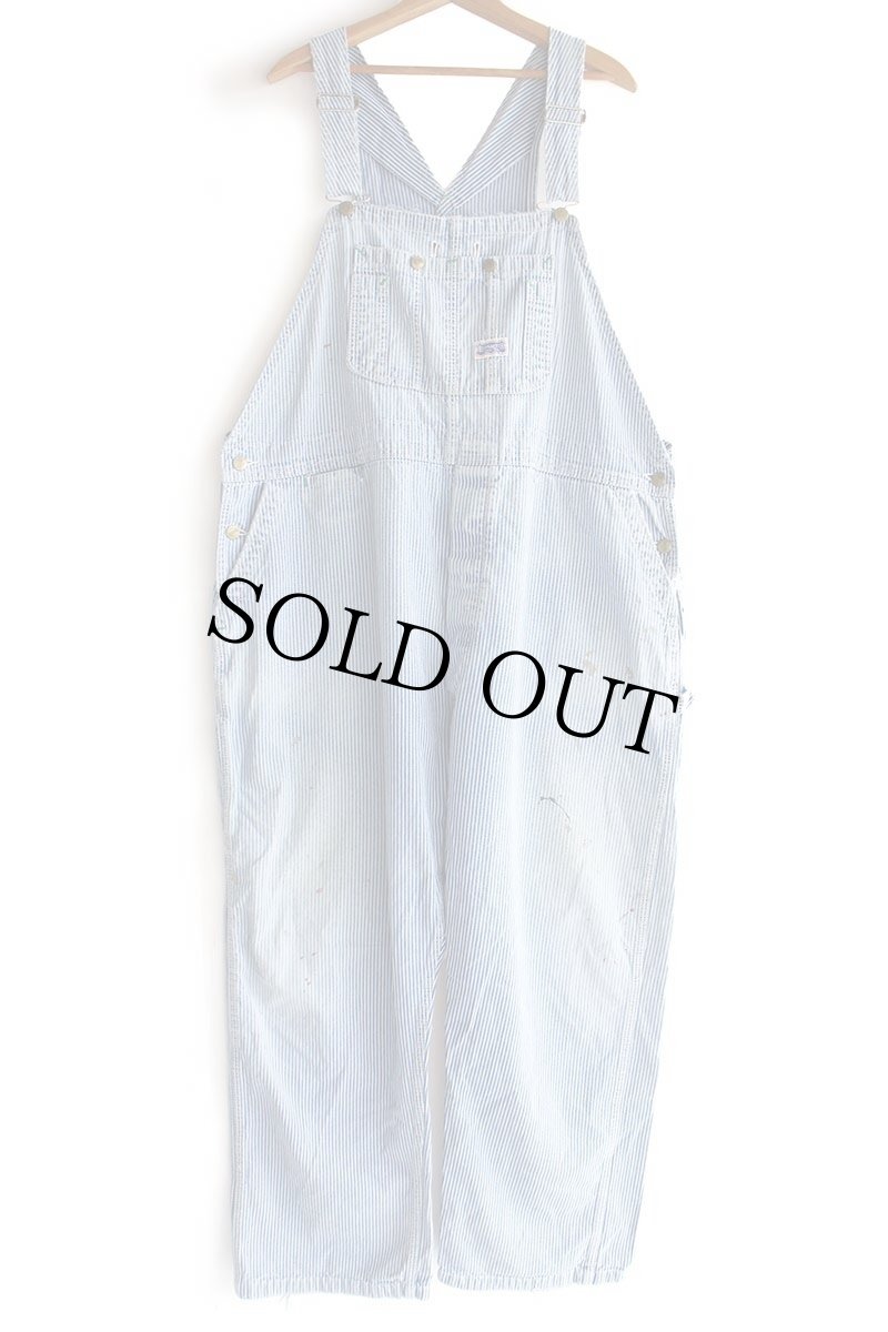 画像2: 80s USA製 BIG SMITHビッグスミス ペンキ飛び ヒッコリー ストライプ オーバーオール w48★特大 (2)