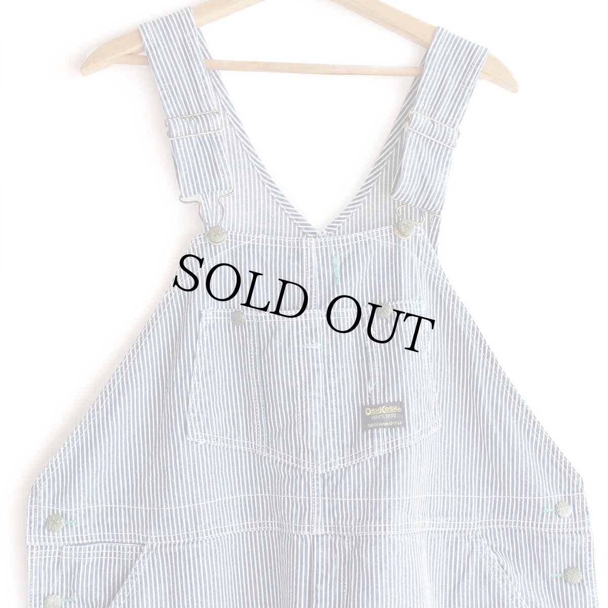 画像1: 00s OSHKOSH B'GOSH ヒッコリー ストライプ オーバーオール w46★特大 (1)