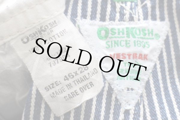 00s OSHKOSH B'GOSH ヒッコリー ストライプ オーバーオール w46☆特大