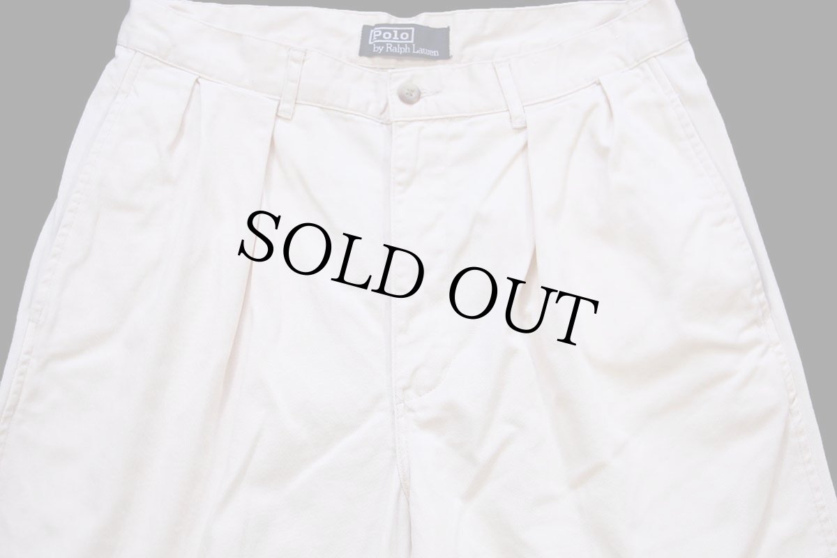 画像4: 90s ポロ ラルフローレン ツータック コットン チノパン アイボリー w30 L30★320 (4)