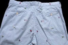 画像5: 00s ポロ ラルフローレン フラッグ アンカーマーク 刺繍 総柄 ストライプ スラックス コットン シアサッカーパンツ サックス×白 w36 (5)