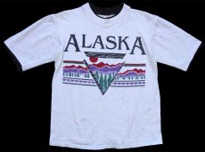 画像2: 90s USA製 ALASKA アート レイヤードネック&スリーブ コットンTシャツ 杢ホワイト×ブラック M (2)