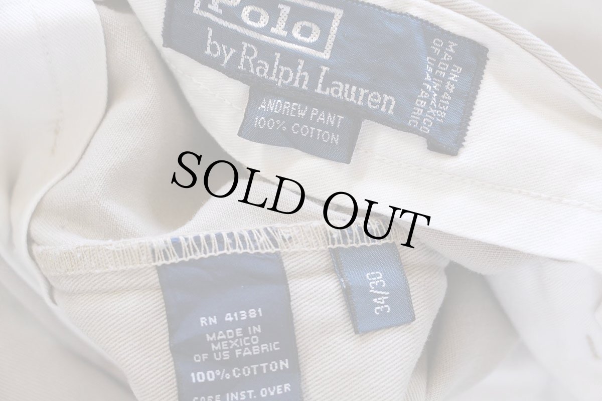 画像6: 90s メキシコ製 ポロ ラルフローレン ANDREW PANT ツータック コットン チノパン ベージュ w34 L30★321 (6)