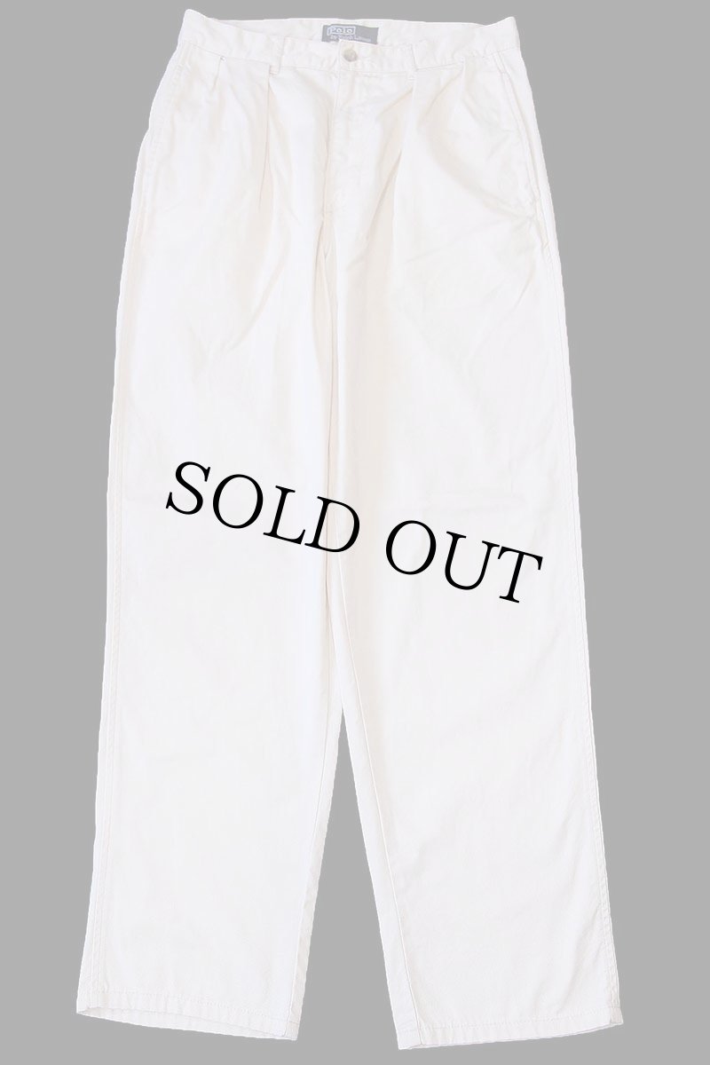 画像2: 90s ポロ ラルフローレン ツータック コットン チノパン アイボリー w30 L30★320 (2)