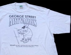 画像1: 90s カナダ製 GEORGE STREET ARTVARKS アンティーク アートフレーム 両面プリント コットンTシャツ 白 XL (1)
