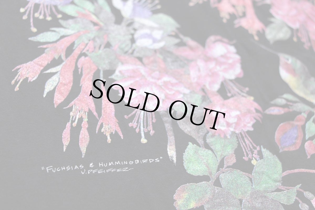 画像4: 90s USA製 Hanes FUCHSIAS & HUMMINGBIRDS フクシア ハチドリ アート コットンTシャツ 黒 M (4)